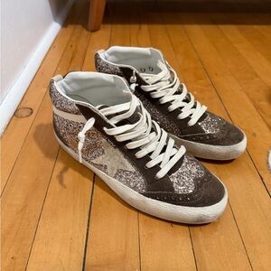 Golden Goose Brown and Glitter High-Top Sneakers